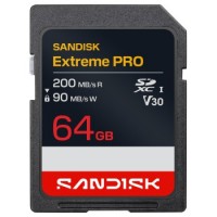 SanDisk SDXC Extreme PRO 64GB (UHS-I, V30, U3, R200 MB/s / W90MB/s, 4K UHD)