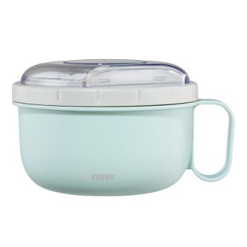 Xavax Lunchbox rund, für Mikrowelle, mit Besteck, 1100 ml, Pastellblau/Grau