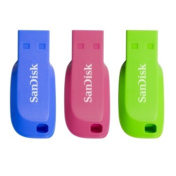 SanDisk Cruzer Blade 16GB, USB 2.0, 3 Stück, Blau, Pink, Grün