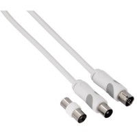 Thomson Antennen-Kabel, Koax-Stecker - Koax-Kuppl., 10m, 80dB, inkl. Adapter, Weiß