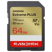SanDisk SDXC Extreme PLUS 64GB (UHS-I, V30, U3, R170 MB/s / W80MB/s, 4K UHD)
