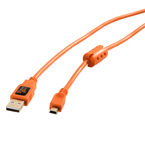 TetherPro USB 2.0 A / Mini B 5 Pin 4.6m/15' orange